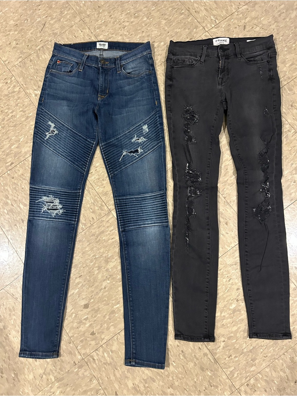 2 pair Hudson and Frame Denim Le Skinny de Jeanne High-Rise Distressed Jeans